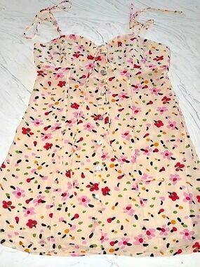 Princess Polly Floral Mini Dress Pink & Beige Size 12